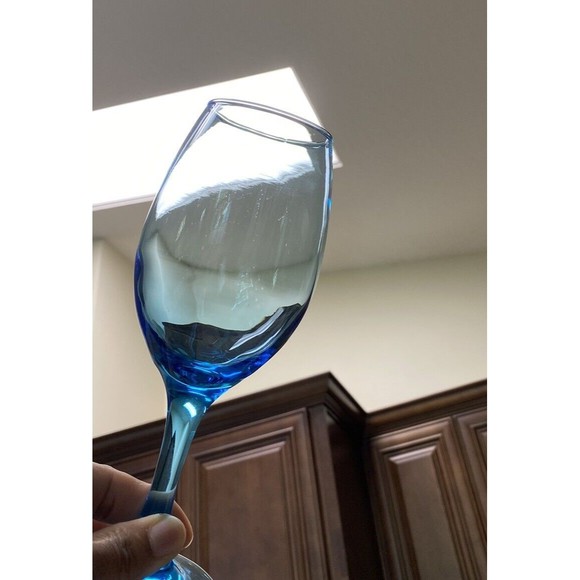 Set Of 4 Vintage Cristar Rioja Sky Blue Water Goblets-Wine Glasses 8 1/8” Tall - Picture 14 of 16